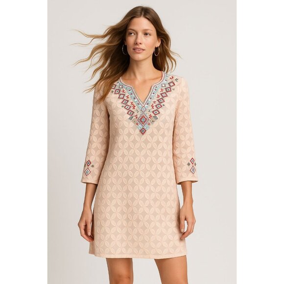 ✨ Sundance Global Embrace Blush Peach Beaded Dress Size Medium ✨ - Picture 2 of 14